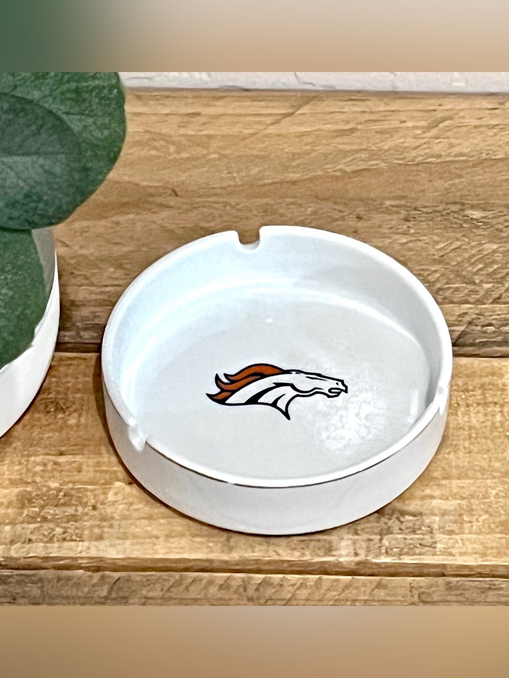 Official Denver Broncos Ceramic Ashtray Hologram Sticker 4.5” NFL Decor